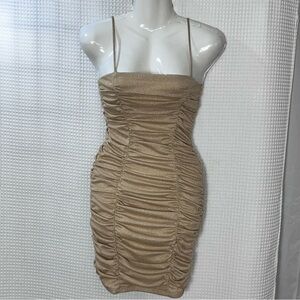 Lovesome ladies gold Ruched Mini Dress size small